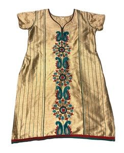 Kurta Kurti shimmery tan brown intricate teal red embroidery size 38